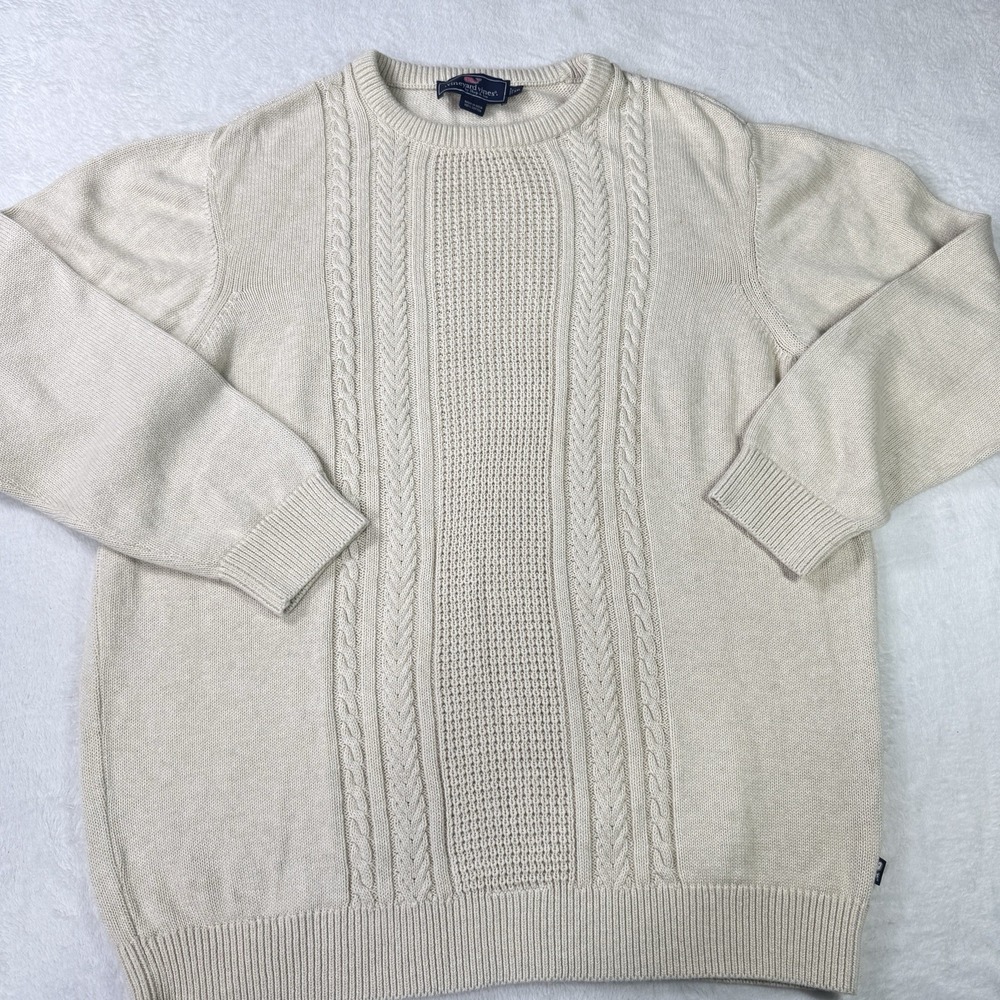 Vineyard Vines Fisherman Cable Knit Crewneck Sweater Mens 2XL Cream Pullover